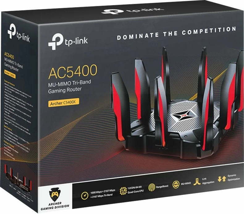 Router TP-LINK Archer C5400X AC5400, i zi me të kuqe