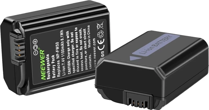 Set bateri zëvendësuese për kamerë Neewer NP-FW50 1100mAh + karikues dual USB, 2 bateri + kabllo Micro-USB, e zezë