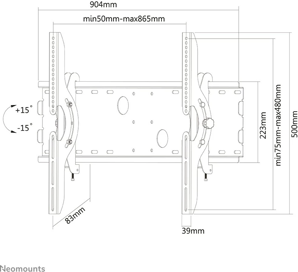 Mbajtës muri Neomounts PLASMA-W200BLACK, 85", Çelik, i zi