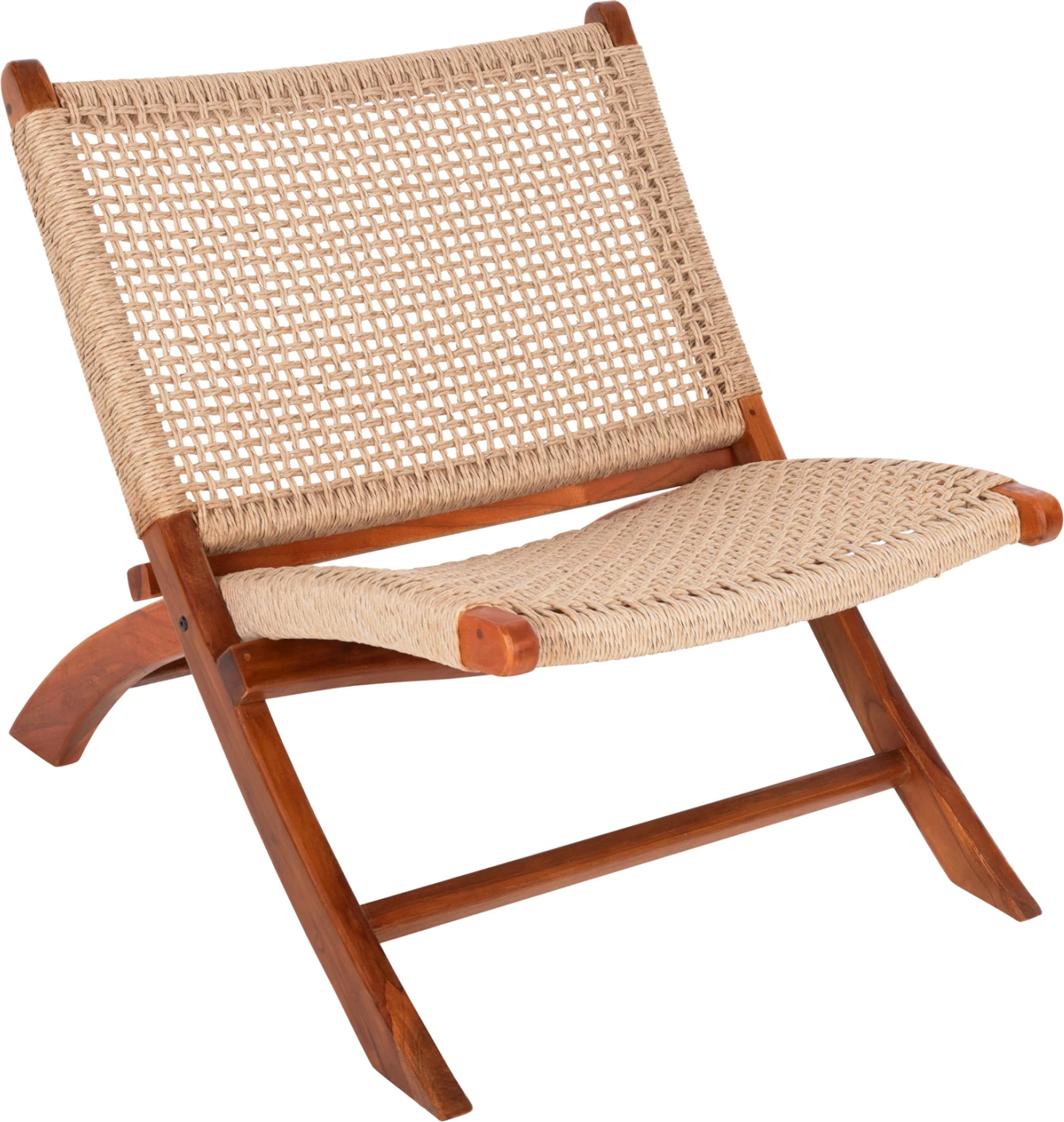 Karrige e shkurtër e palosshme FERM FH9477.01, dru teak i fortë, ngjyrë natyrale, litar VIRO, 65.5x80x67H cm