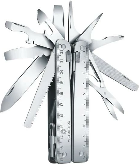Multitool Victorinox SwissTool X Plus V-3.03 38.L, 39 funksione, me këllëf lëkure, argjendtë