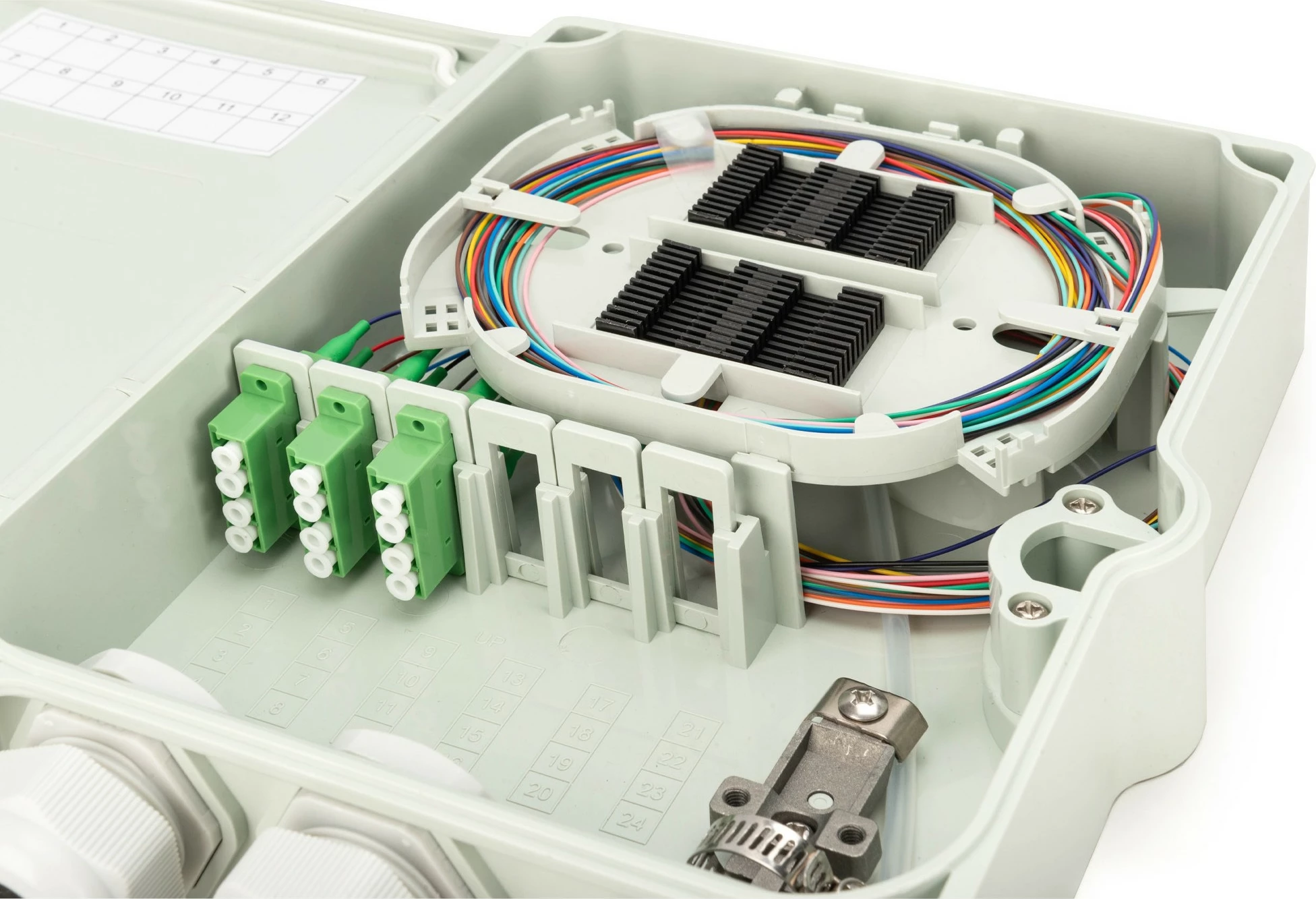 Kutia shpërndarëse fibër optike Digitus FTTH/FTTB, 12 fibra, LC/APC, e bardhë