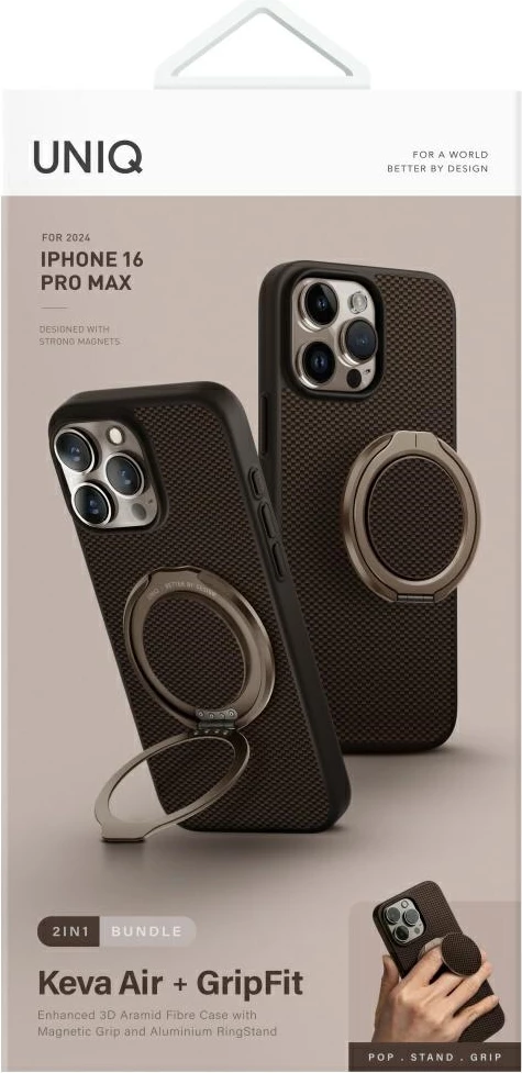 Mbështjellës UNIQ Keva Air Magclick Charging GripFit për iPhone 16 Pro Max, Kafe