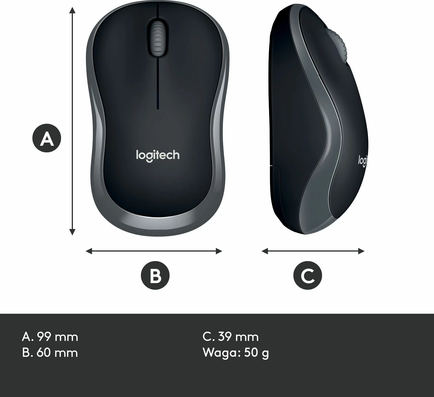 Maus Logitech M185 1000 DPI wireless me USB receiver, zi-gri