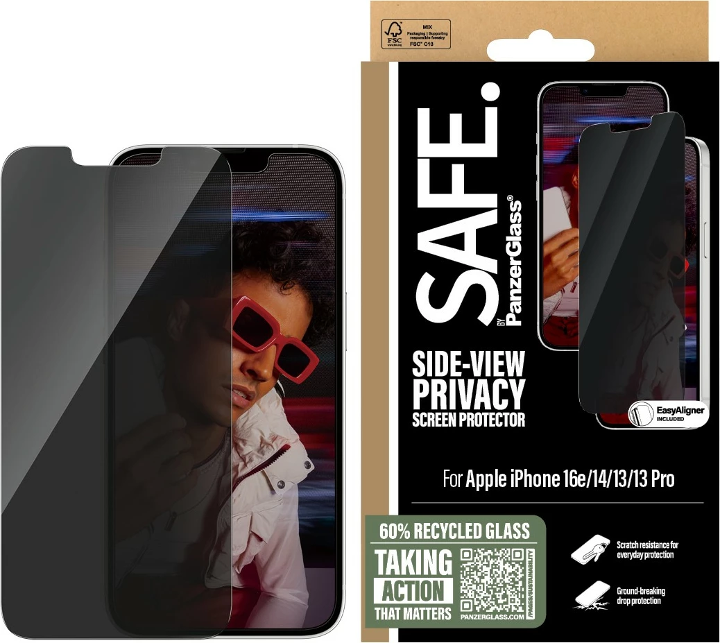 Mbështjellës ekrani PanzerGlass për iPhone 16e/14/13/13 Pro, privatësi, transparent
