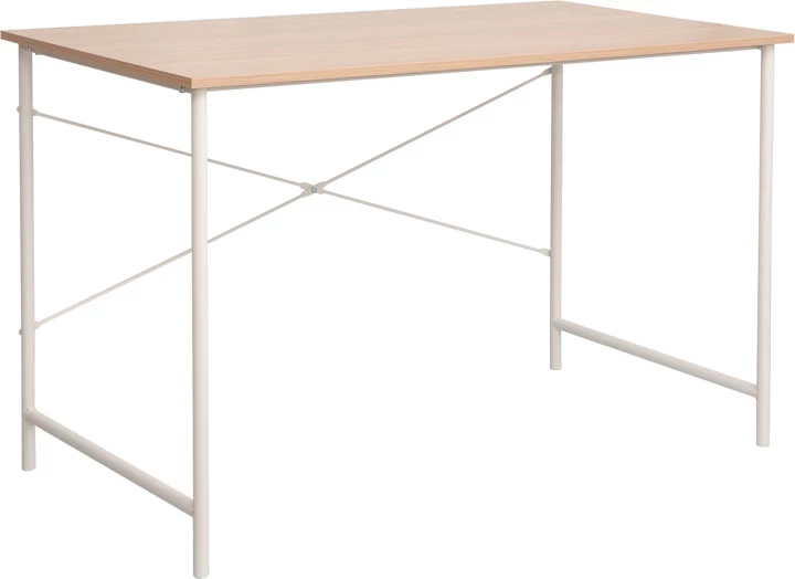 Tavolinë pune Senzia, ngjyrë natyrale, kornizë metalike e bardhë, 120x60x75cm