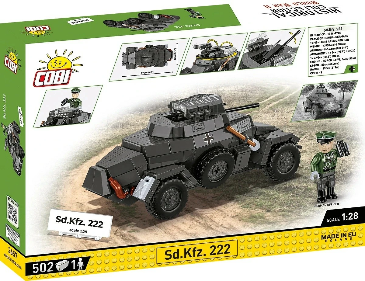 Set blloqesh Cobi Klocki Sd.Kfz. 222, 502 pjesë, me figurë, gri