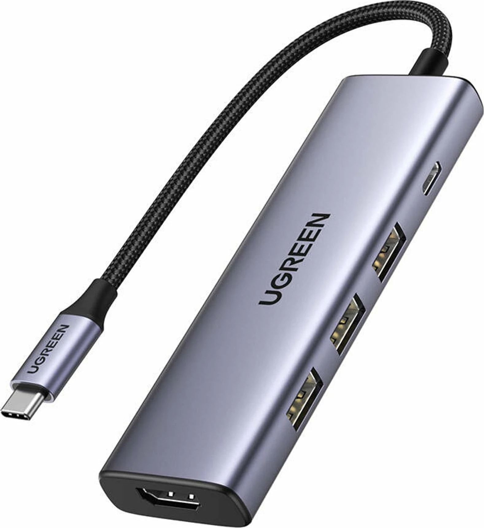 USB hub Ugreen CM511 (UGR1678) 5-në-1, USB-C në HDMI 4K@30Hz + 3x USB-A 3.2 Gen1 5Gbps + USB-C PD 100W, argjendtë