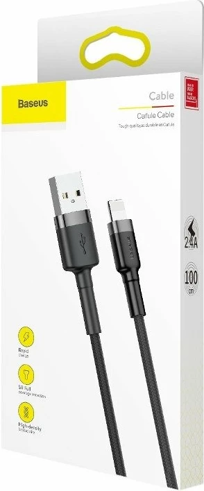 Kabllo USB në Lightning Baseus Cafule CALKLF-CG1 2m 1.5A 480Mbps, gri+e zezë