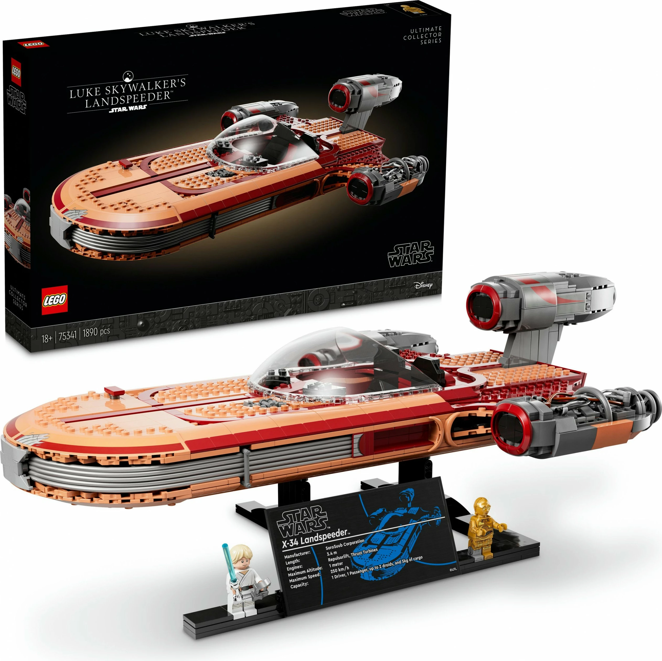 Set LEGO Star Wars Luke Skywalker’s Landspeeder, 1890 pjesë, Multingjyrësh
