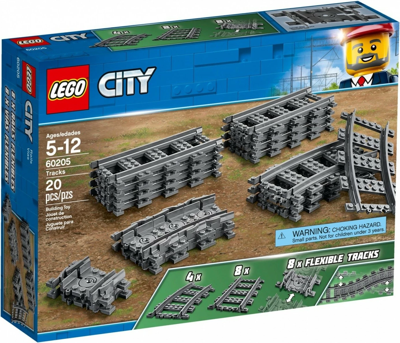 Set shina treni LEGO City 60205, 20 pjesë, plastikë, gri