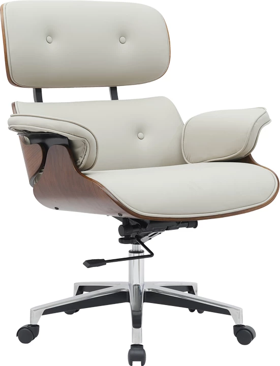 Karrige menaxheri për zyre Kobane, ngjyrë bezhë, bazë kromi, 84x75x113.5cm