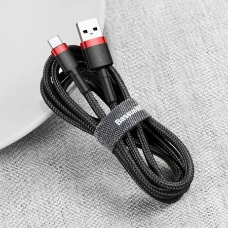 Kabllo USB-A në USB-C Baseus Cafule CATKLF-U91 3 m USB 2.0 e thurur, zi-kuqe