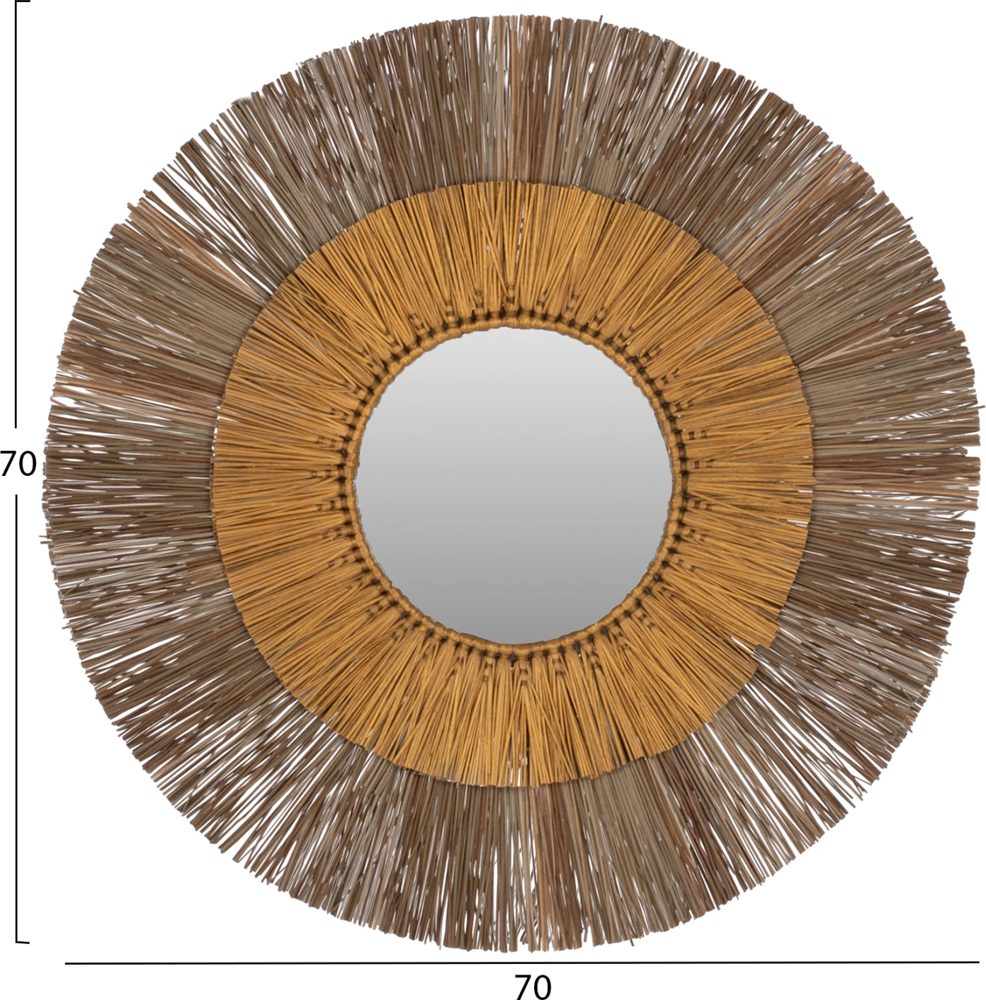 Pasqyrë muri rrethore me kornizë bari Mendong, ngjyrë natyrale dhe ari, Φ70cm, FH7800