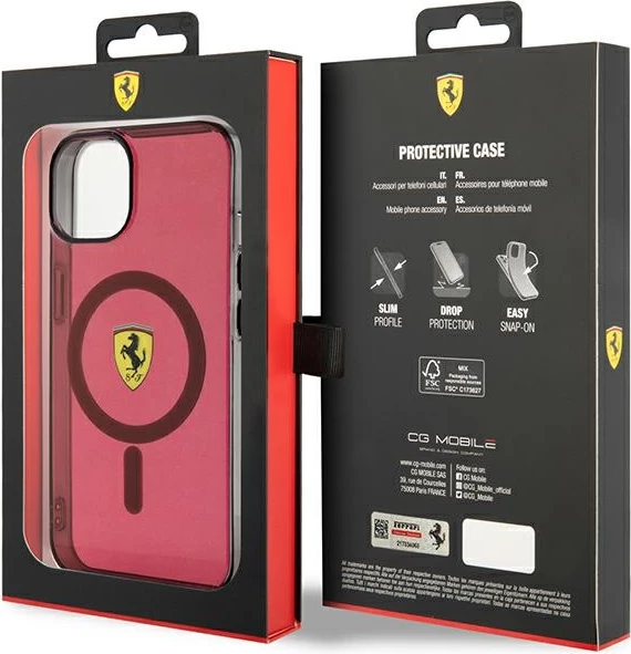 Mbështjellës Ferrari FEHMP14SURKR për iPhone 14 6.1", MagSafe, i kuq