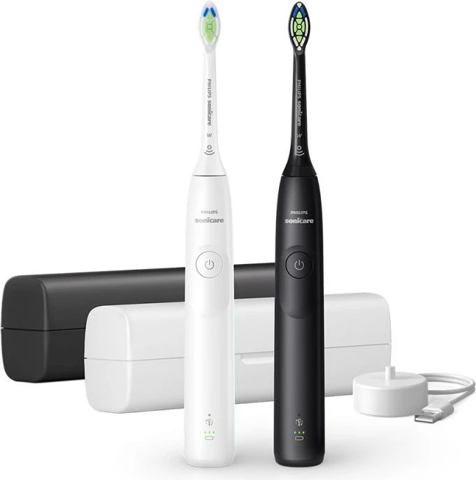 Furçë dhëmbësh elektrike, Philips Sonicare 5300 HX7109/01, 2 intensitete, kontroll presioni, Duopack, bardh e zi