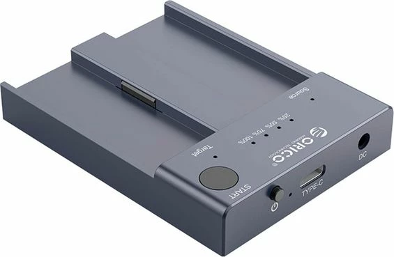 Stacion dokimi/klonimi M.2 NVMe Orico M2P2-C3-C-EU-GY-BP, 2 slote, USB-C 3.2 Gen 2 10Gbps, 2242/2260/2280/22110, gri, set me adapter 5V/4A dhe kabllo USB-A/USB-C