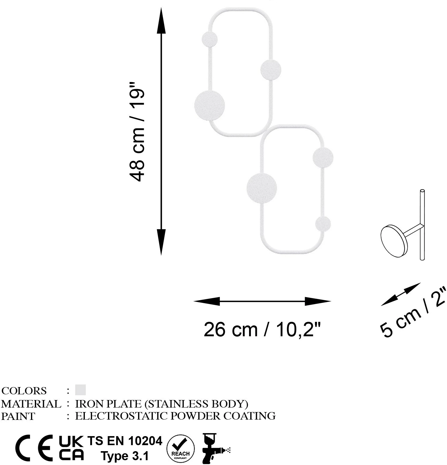 Varëse muri metalike Wallity, model buburreci, e bardhë