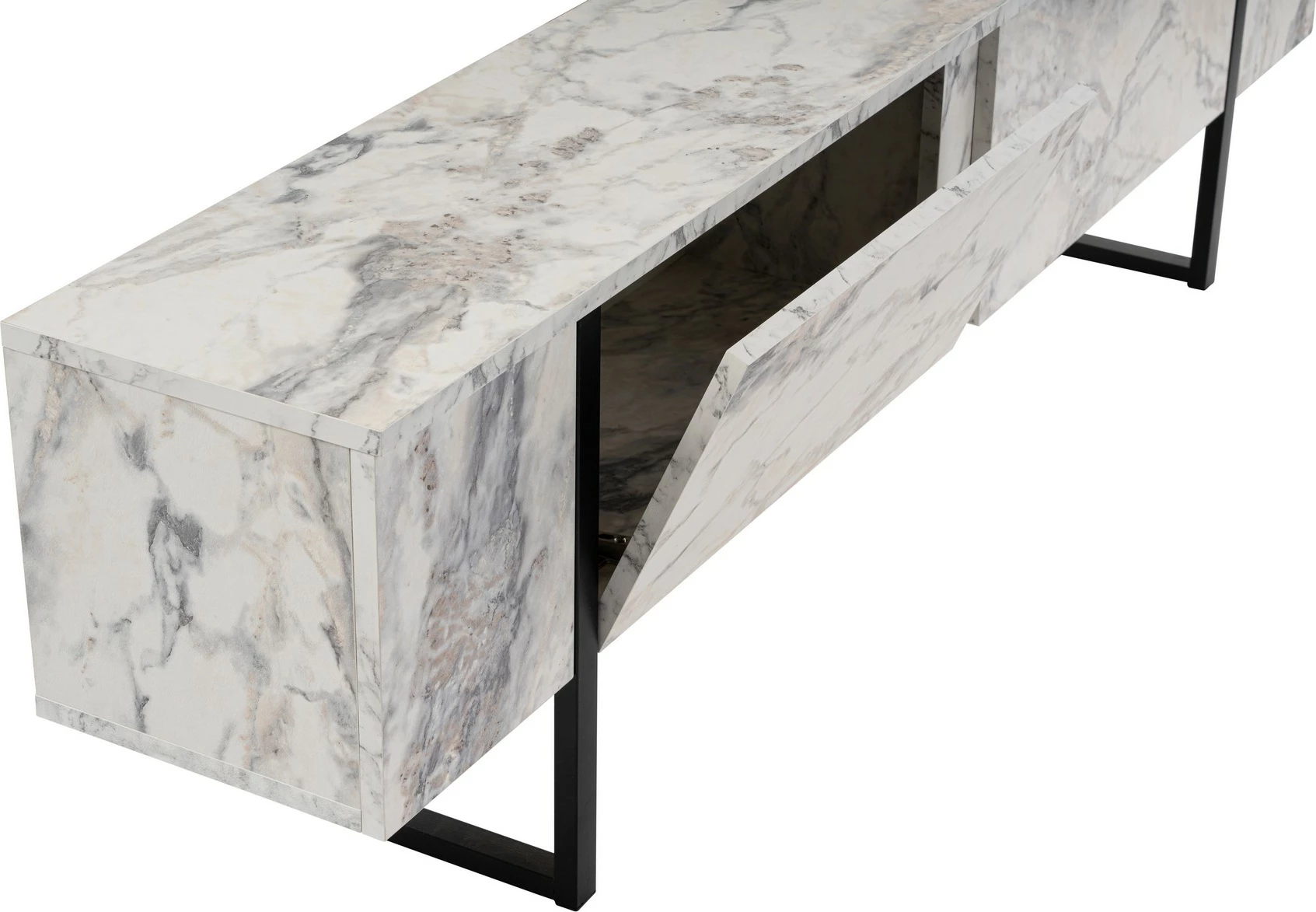 Komodë televizori Nordure, ngjyrë Freesia Marble, e zezë