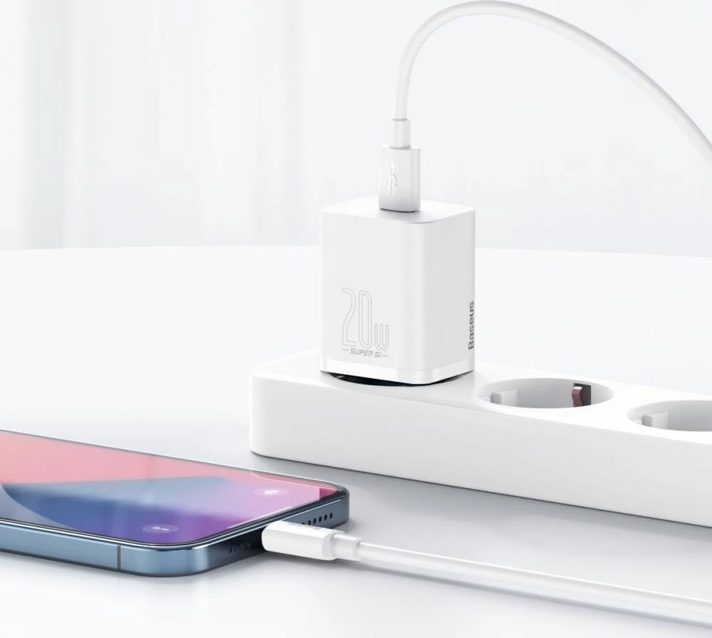 Karikues Baseus Super Si BSU2026WHT 20W 1x USB-C PD/QC, i bardhë, pa kabllo