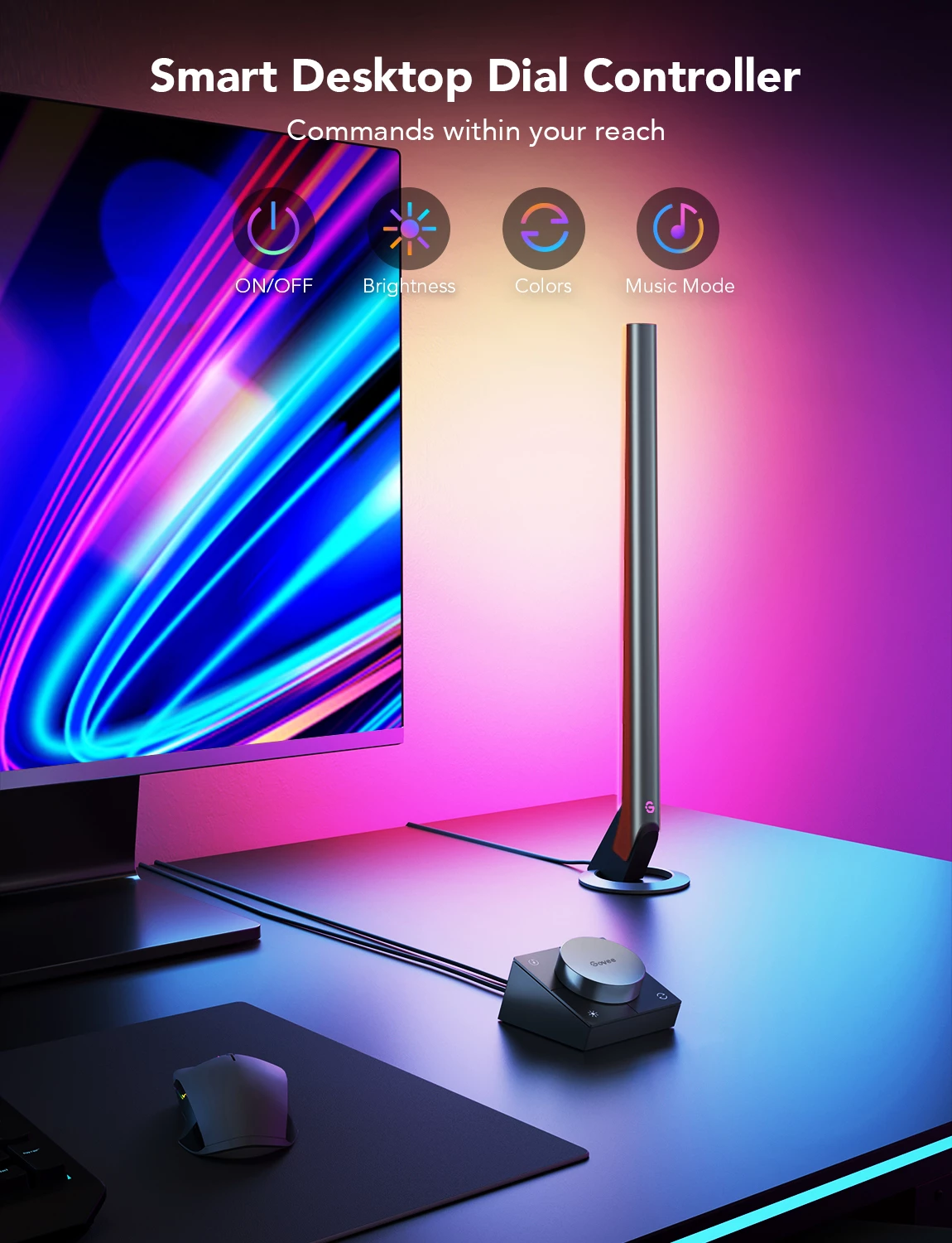 Shufra ndriçimi gaming Govee RGBIC Gaming Light Bars Wi‑Fi/Bluetooth, me kontrollor smart, set 2 copë, e zezë