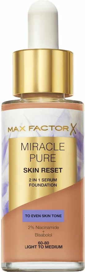 Fondatinë Max Factor Miracle Pure 2-in-1 Skin Reset për femra 60-80 Light to Medium 30ml