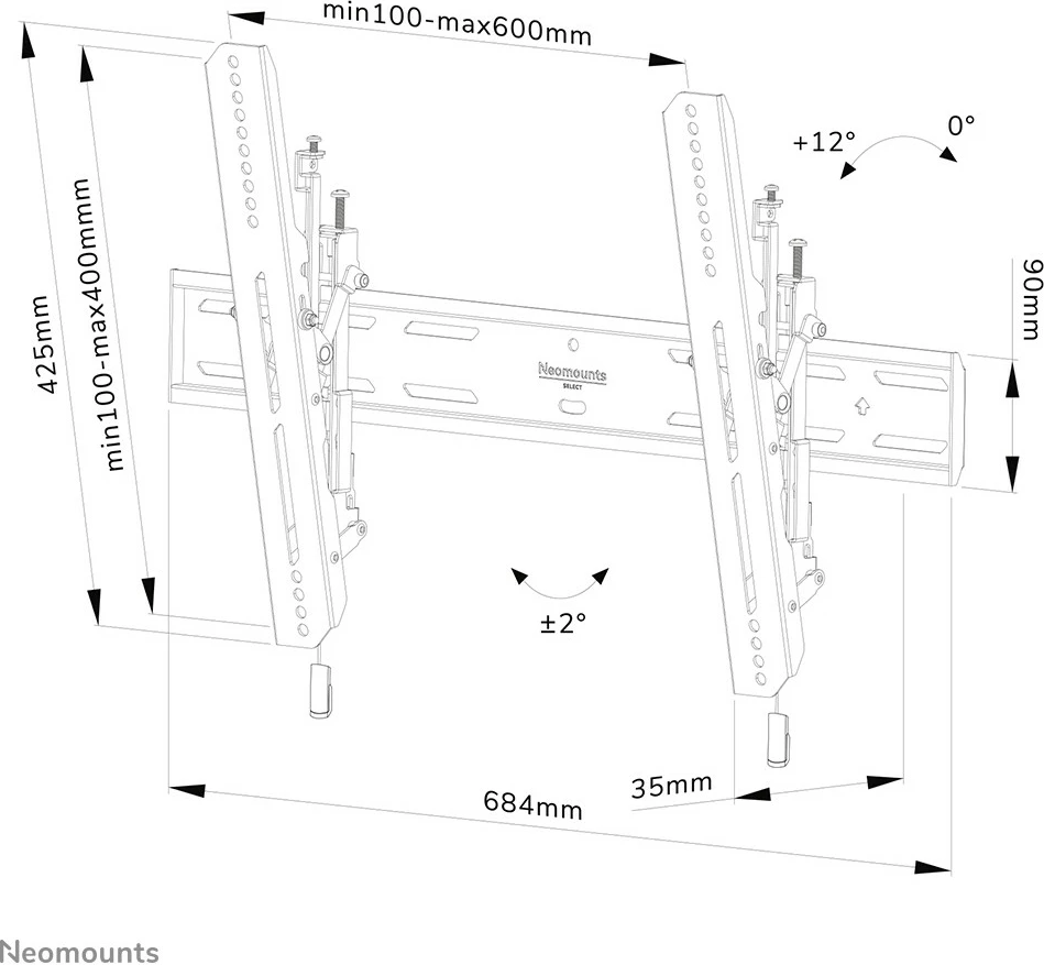 Mbajtës muri për TV Newstar WL35S-850BL16, 42"-86", Çelik, i zi