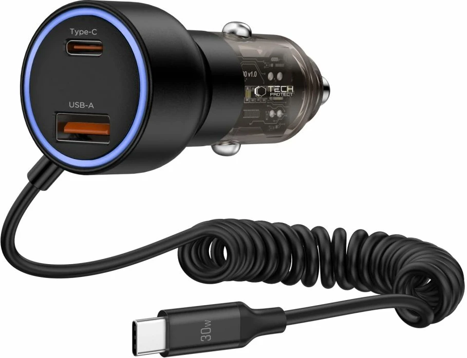 Karikues veture Tech-Protect CC05, 2 porta, 60W, me kabllo USB-C, Zi