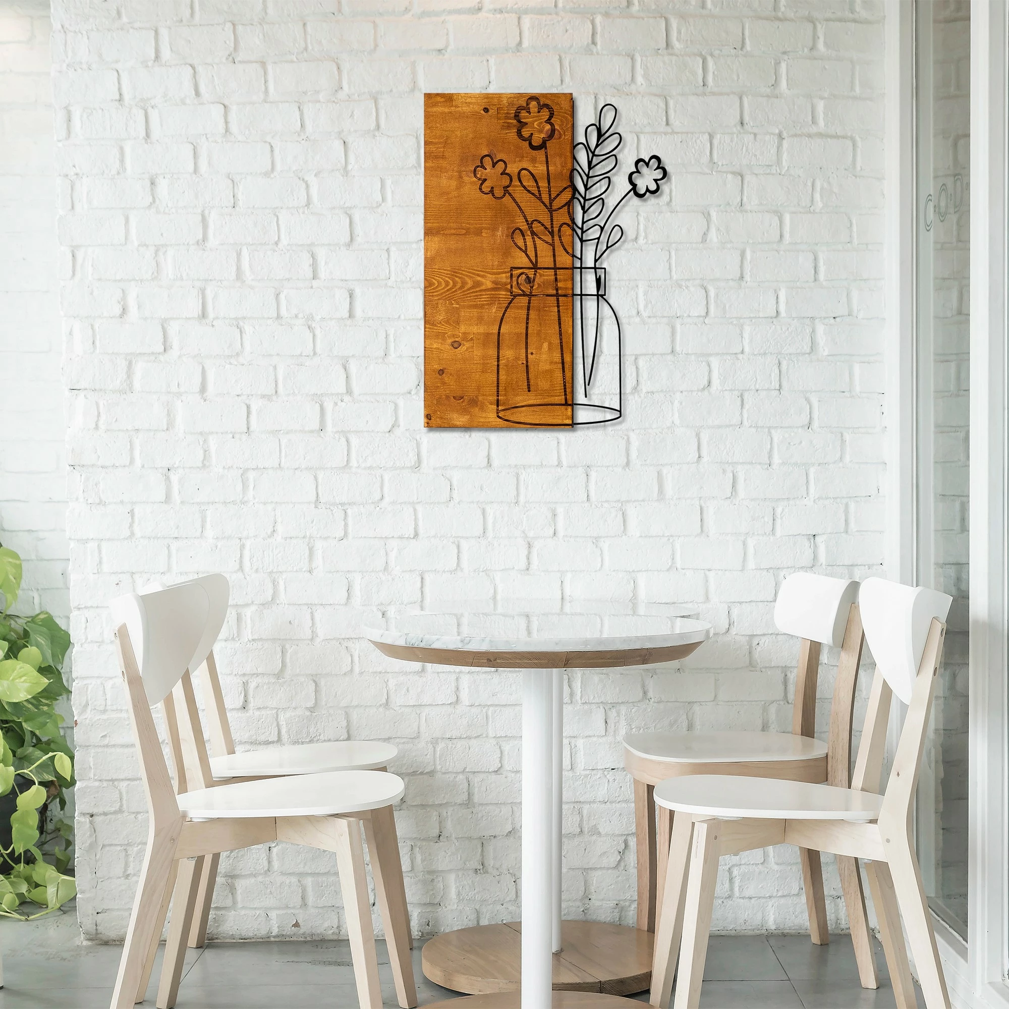 Aksesor dekorativ prej druri për mur, Wallity, Cicek2, ngjyrë arre dhe e zezë, 41x58cm