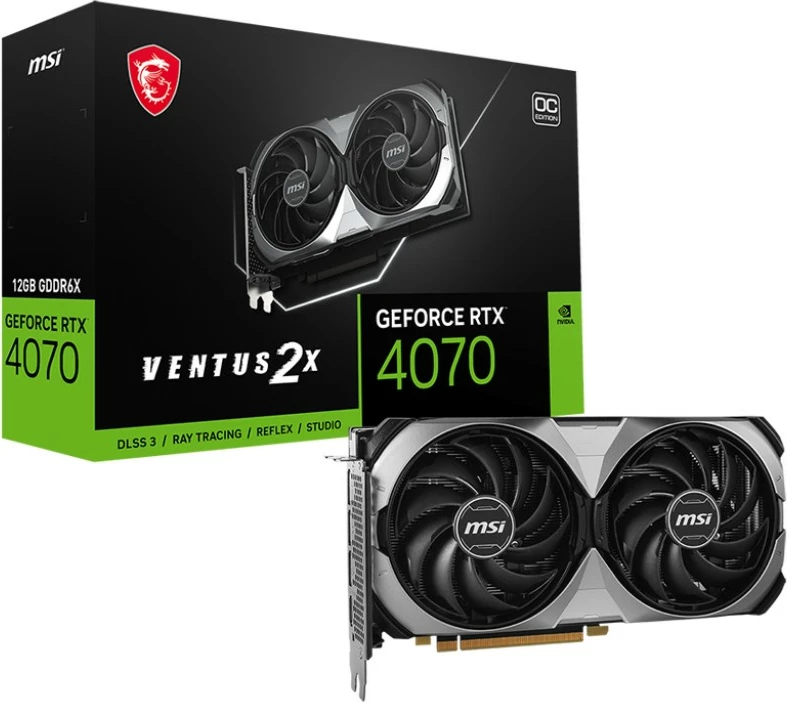 Kartelë grafike MSI GeForce RTX 4070 VENTUS 2X E 12G OC, 12 GB, GDDR6X, PCI Express 4.0, e zezë, argjend