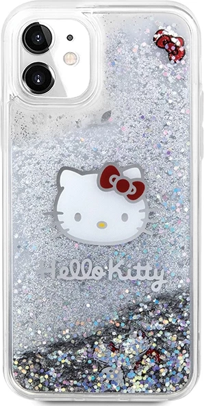 Mbështjellës Hello Kitty Liquid Glitter Charms Kitty Head për iPhone 11/XR, Argjend
