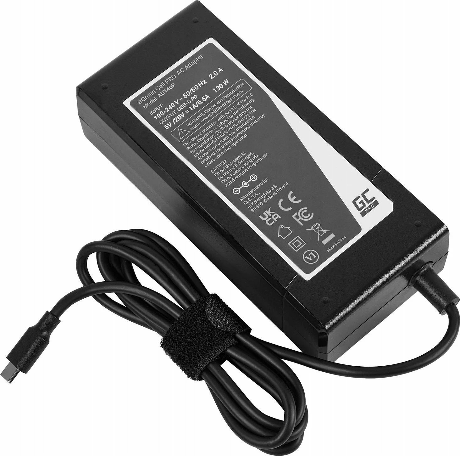 Karikues laptopi Green Cell PRO AD140P 130W 20V USB-C, kabllo 3m