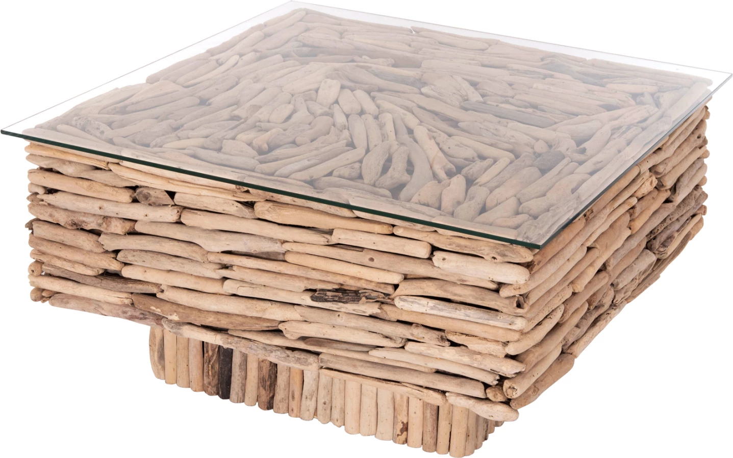 Tavolinë kafeje katrore SPARROW, dru natyral, xham, 95x95x51.5cm