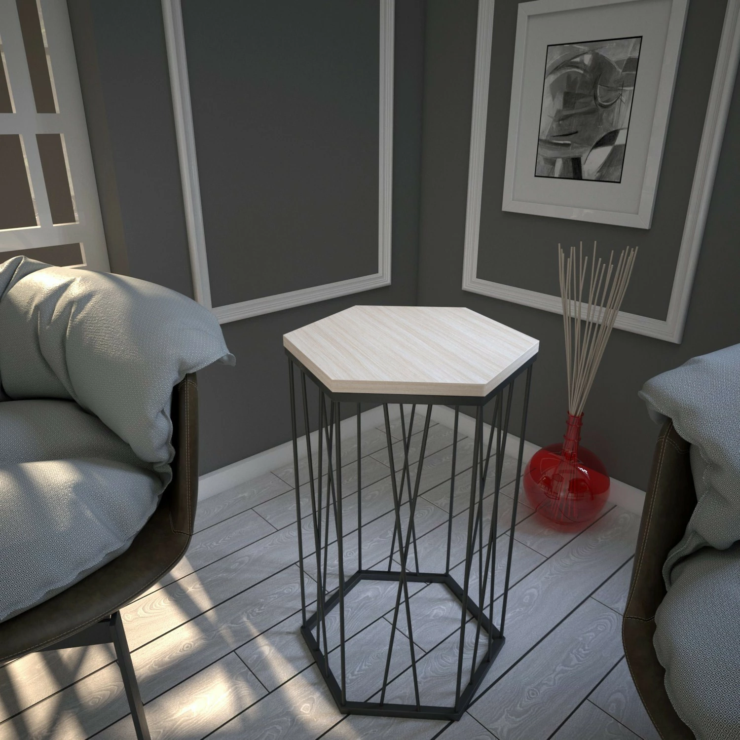 Tavolinë anësore Hanah Home, ngjyrë lisi dhe e zezë, Cetrus