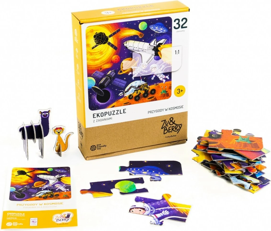 Puzzle për fëmijë Muduko 32 pjesë, Przygody w Kosmosie, me figura kartoni