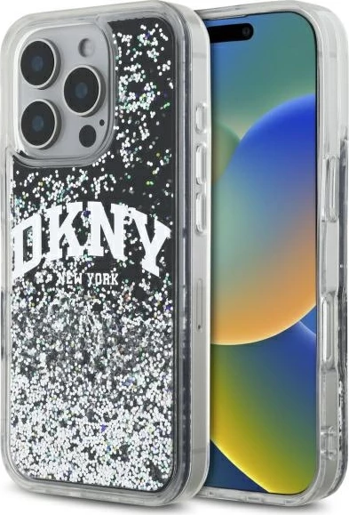 Mbështjellës DKNY Liquid Glitter Arch Logo për iPhone 16 Pro Max 6.9", i zi
