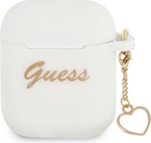Mbështjellës Guess për AirPods 1/2, Charm Heart Collection, silikon, Bardhë