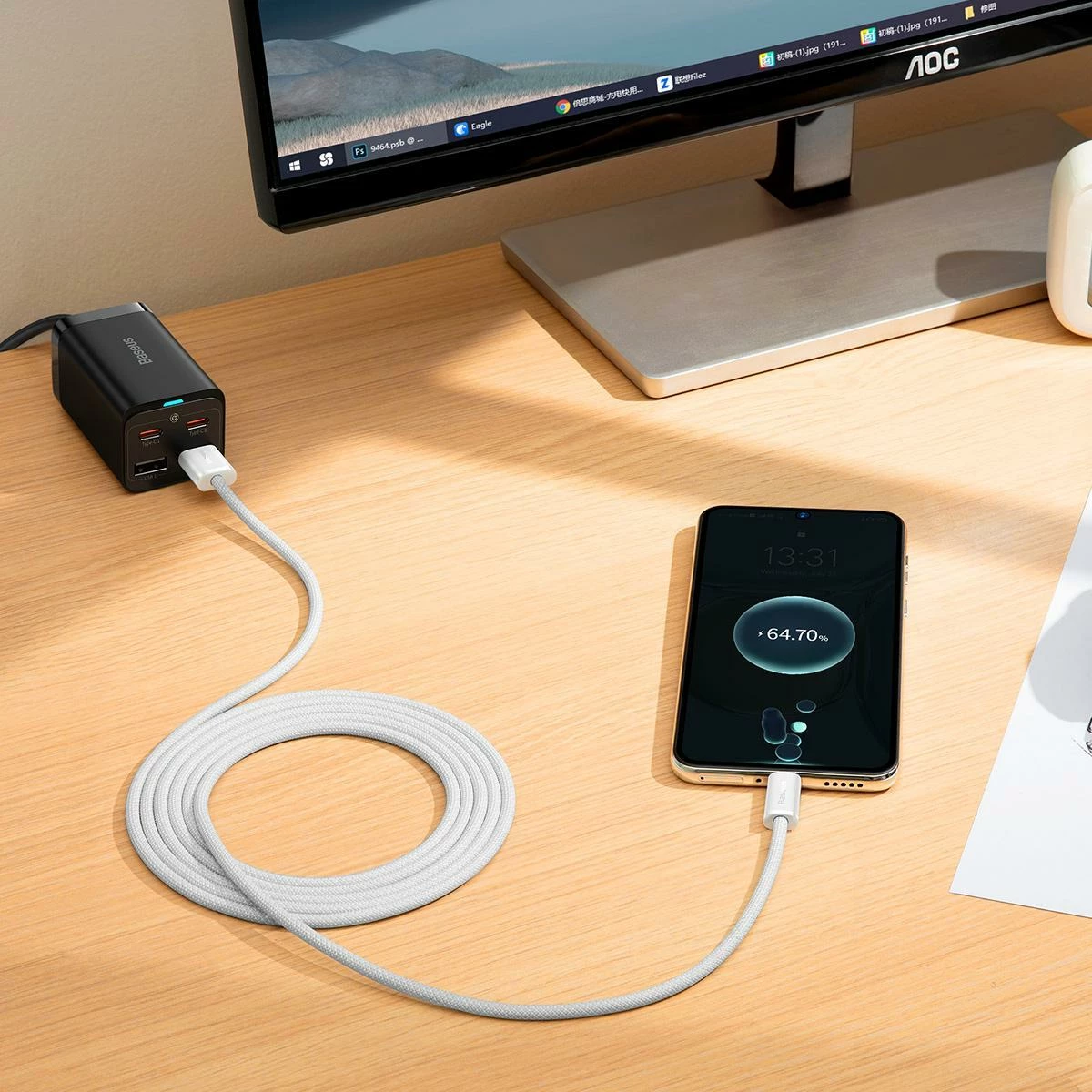 Kabllo Baseus Dynamic Series CALD000702 USB-A në USB-C 2 m 100W e bardhë