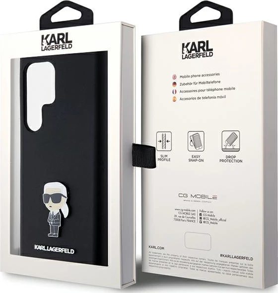 Mbështjellës Karl Lagerfeld Silicone Ikonik Metal Pin për Samsung Galaxy S24 Ultra, i zi