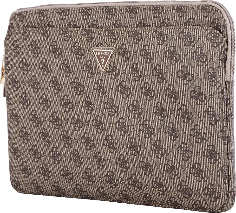 Mbështjellës laptop Guess 4G Zipper Pocket Triangle Logo, 14", Kafe