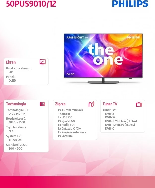 Televizor QLED Philips 50PUS9010/12 50\" 4K UHD Ambilight Smart TV 144Hz, i zi