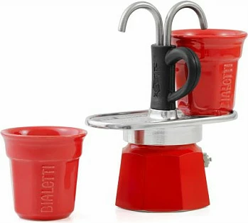 Moka pot Bialetti Mini Express, 2 gota, alumini, e kuqe