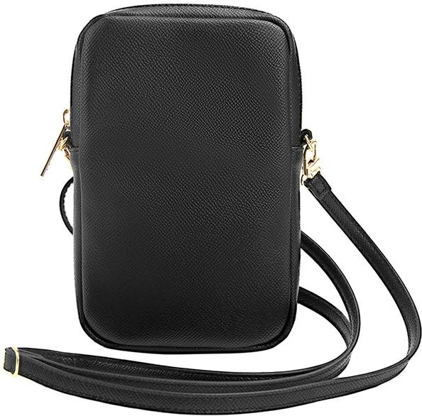 çantë për celular, Guess, ZIP Leather Triangle 4G, eko-lëkurë, 19x12x3.8 cm, rrip i rregullueshëm, e zezë
