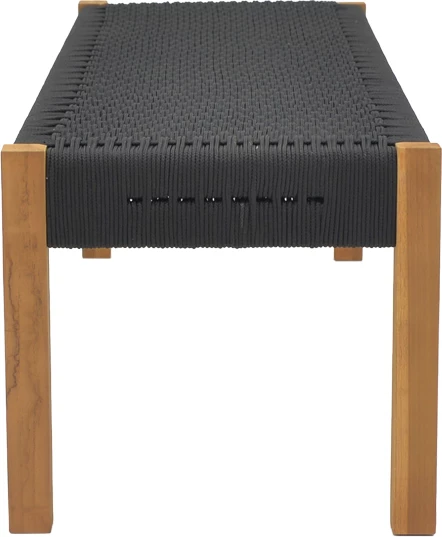 Stol Uma dru teak dhe litar pe, ngjyrë e zezë, 120x45x40cm