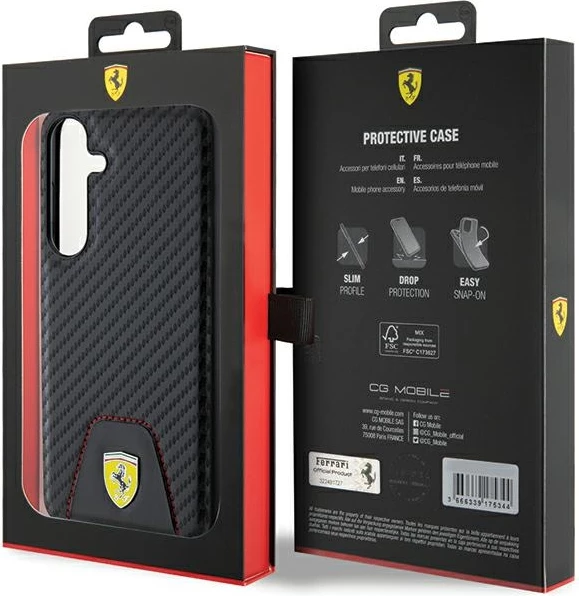 Mbështjellës Ferrari Carbon Stitched Bottom për Samsung Galaxy S24+, i zi