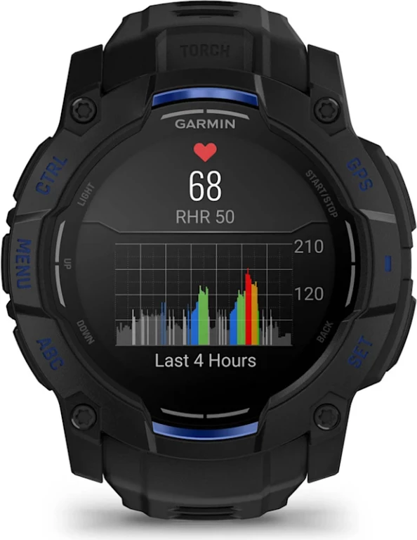 Smartwatch Garmin Instinct® 3, AMOLED, Black/Black-Bolt Blue strap, 50 mm