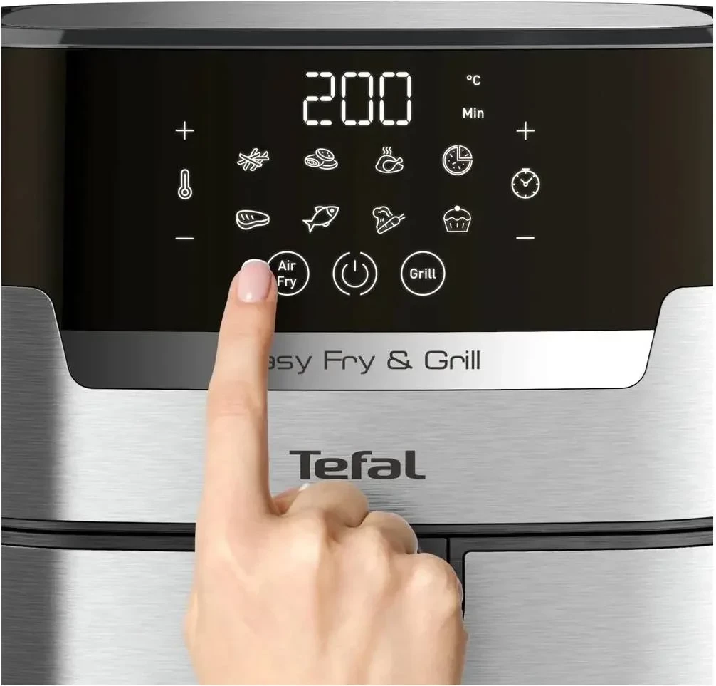 Fritezë ajri 2-në-1 Tefal Easy Fry & Grill EY505D15 4.2L 8 programe 80-200°C çelik inox