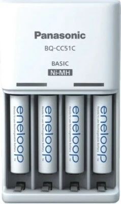 Karikues baterish Panasonic Eneloop Basic BQ-CC51 me 4x AAA 800 mAh, Bardhë