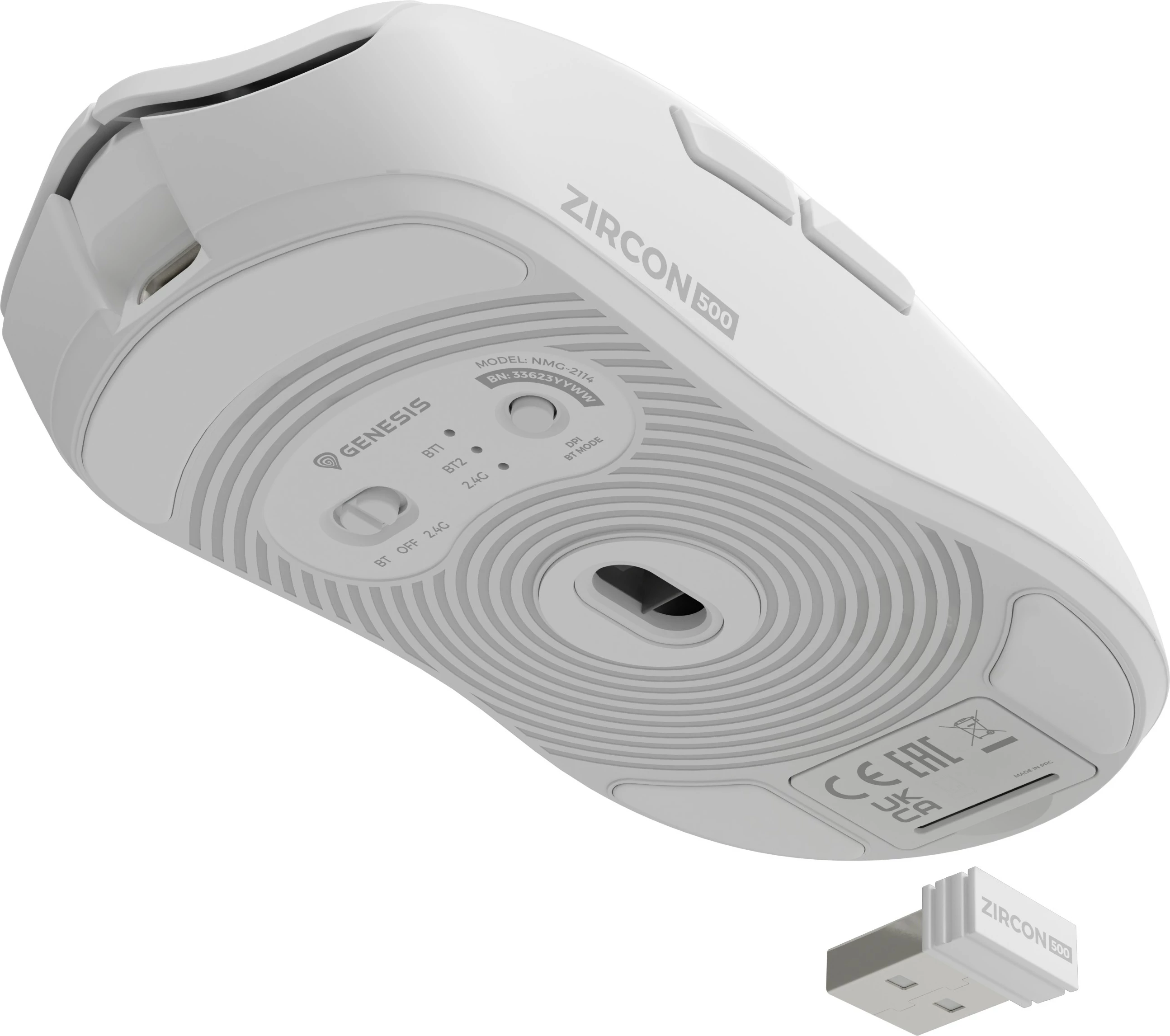 Maus gaming Genesis Zircon 500, wireless, 10000 DPI, i bardhë