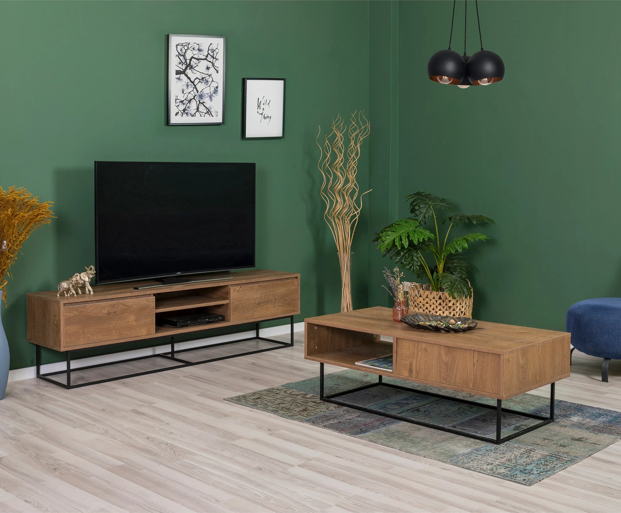 Set mobiljesh për dhomë dite Skye Decor, Laxus Takım 8, ngjyrë arre dhe e zezë